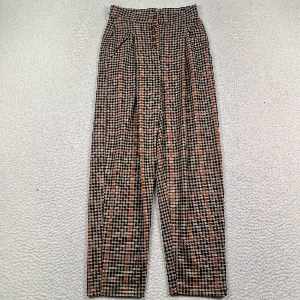 Free People Pants Women XS Posey Plaid High Rise Pleated Button Front Chic Boho